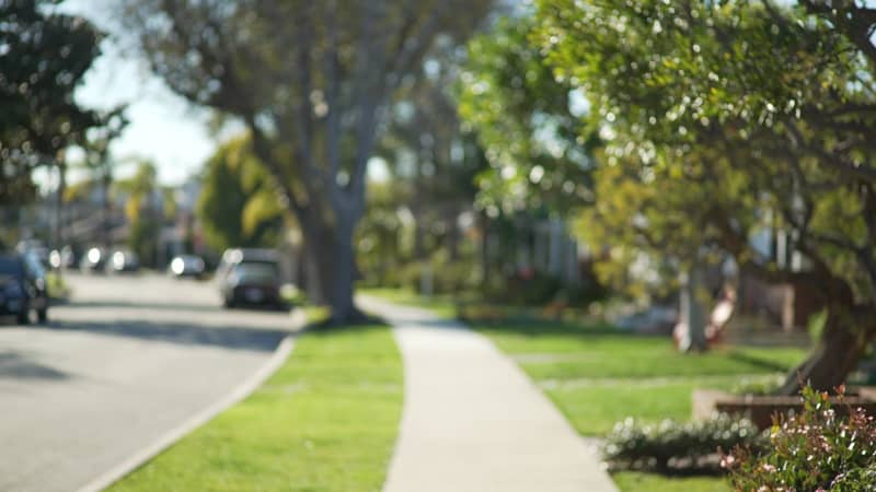 Blurred view of a residential neighborhood.